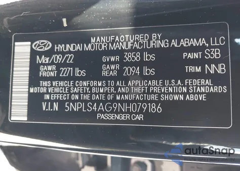 2022 Hyundai Elantra Sel z USA, uszkodzony, nr VIN 5NPLS4AG9NH079186